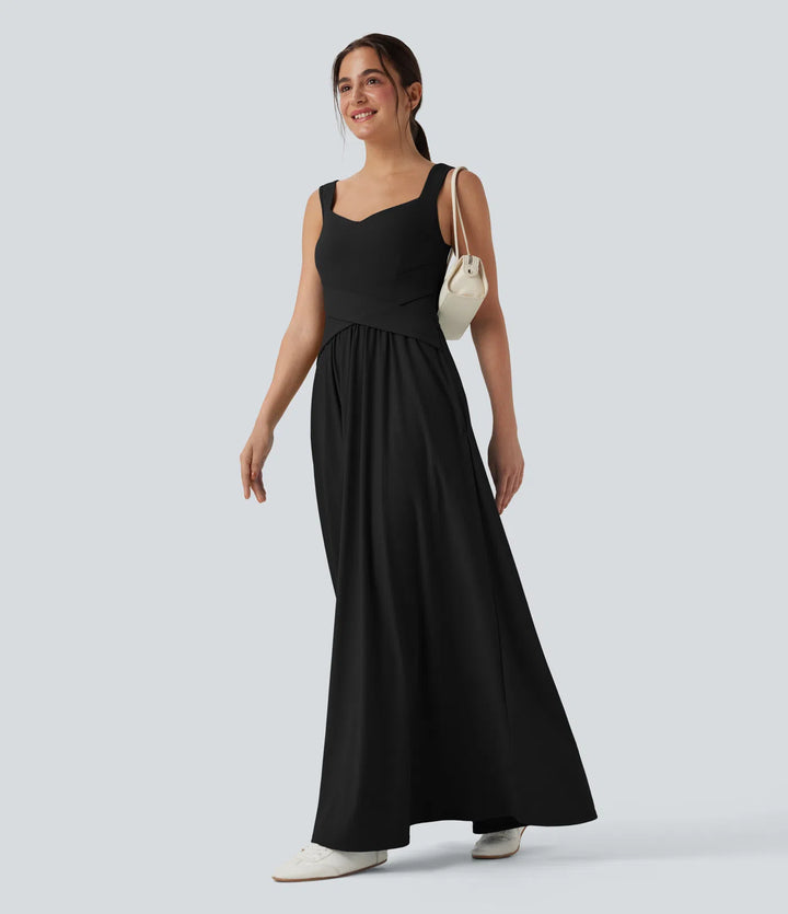 Robe maxi casual fluide dos nu, avec brassière intégrée et poches
