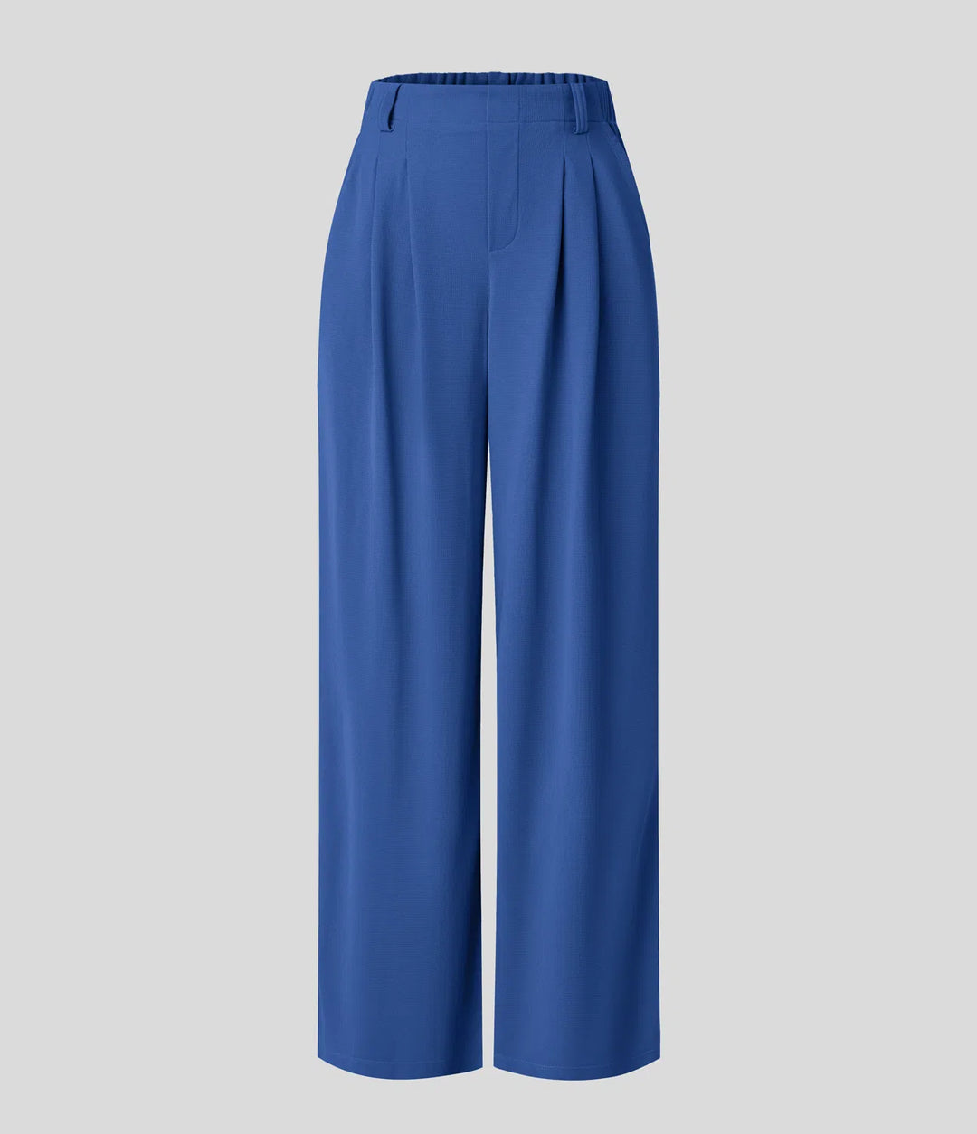 Pantalon fluide à taille haute et jambes larges, en tissu gaufré, avec poches latérales