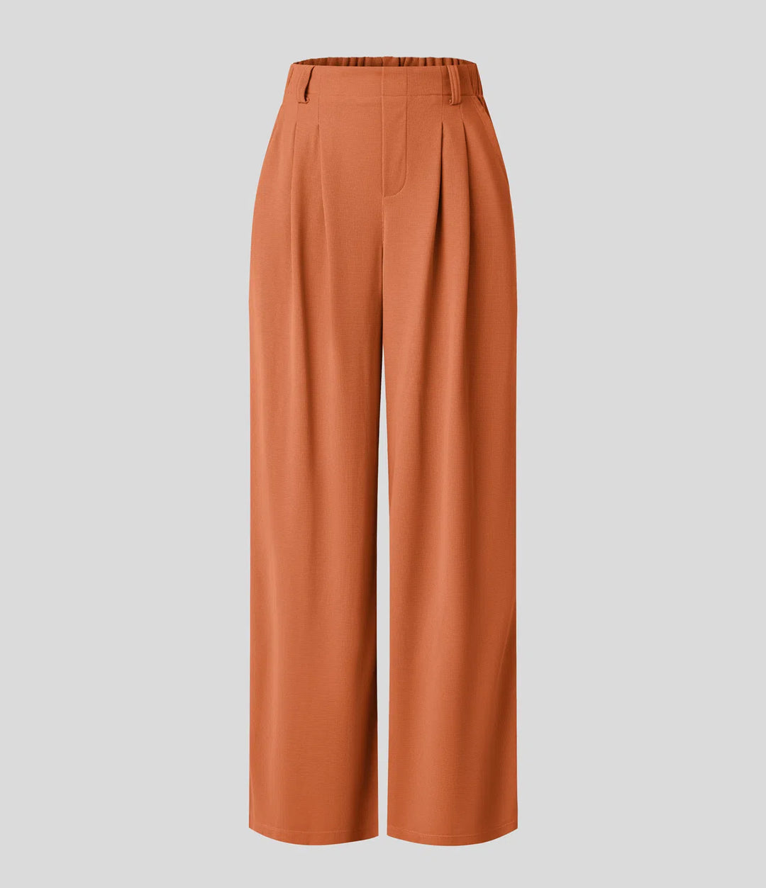 Pantalon fluide à taille haute et jambes larges, en tissu gaufré, avec poches latérales