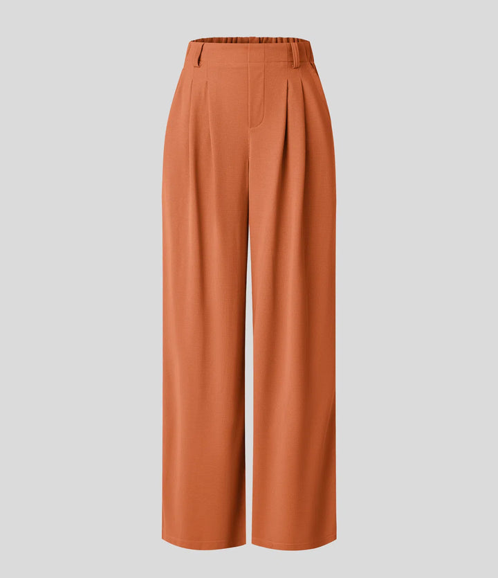 Pantalon fluide à taille haute et jambes larges, en tissu gaufré, avec poches latérales