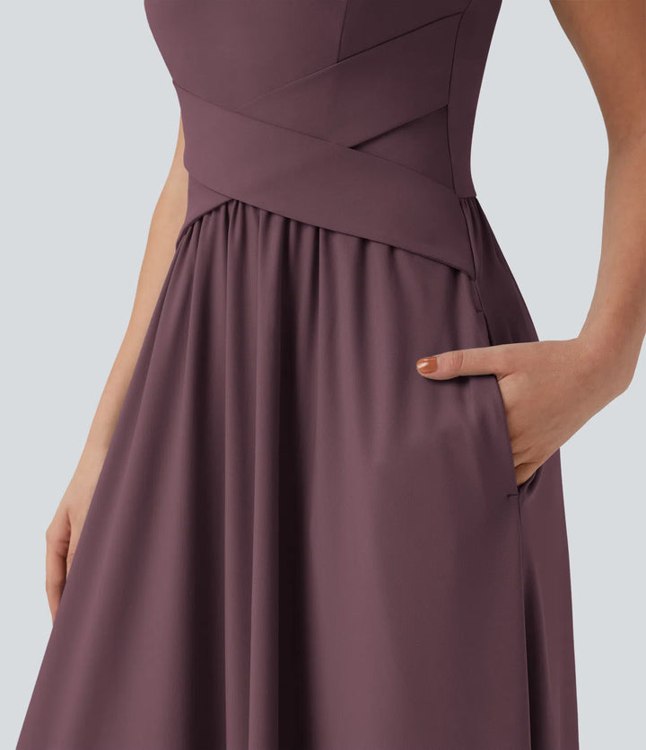 Robe maxi casual fluide dos nu, avec brassière intégrée et poches