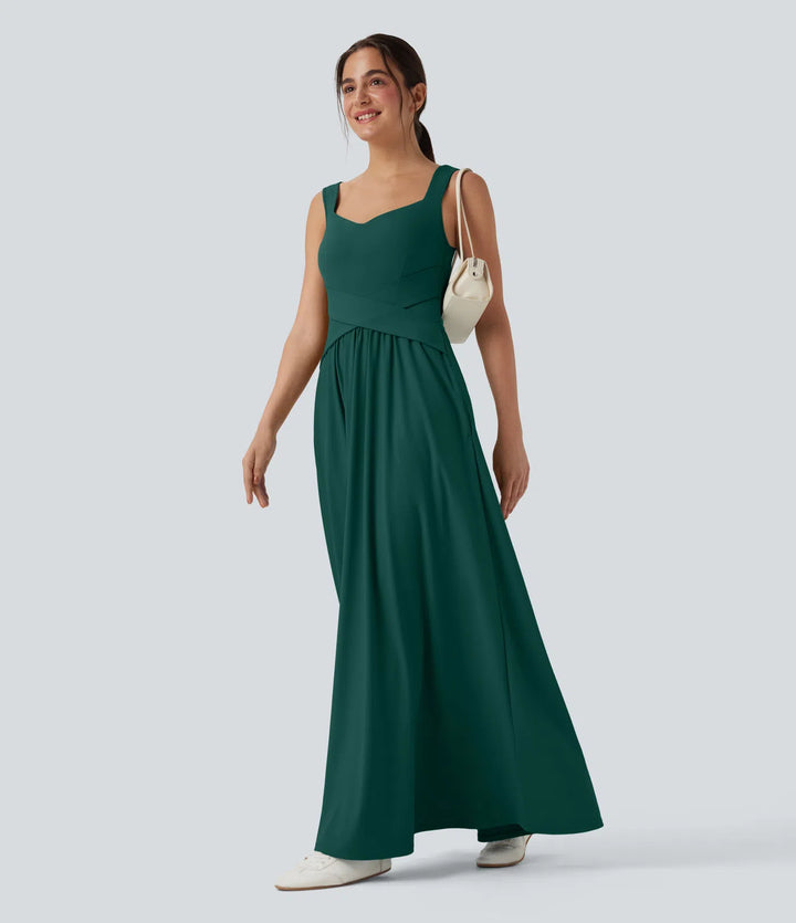 Robe maxi casual fluide dos nu, avec brassière intégrée et poches
