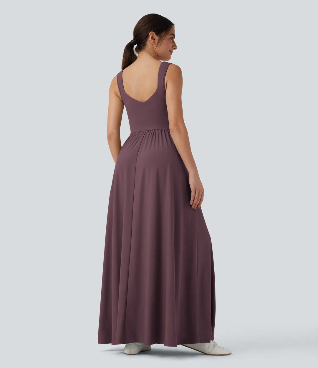 Robe maxi casual fluide dos nu, avec brassière intégrée et poches