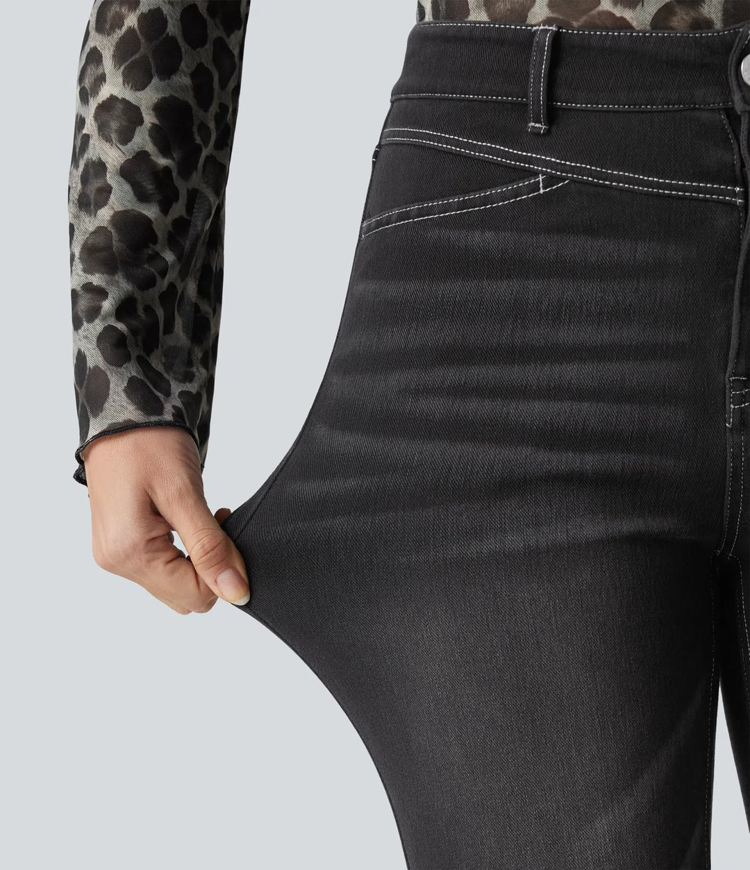Jean slim casual capri taille haute avec fentes et poches