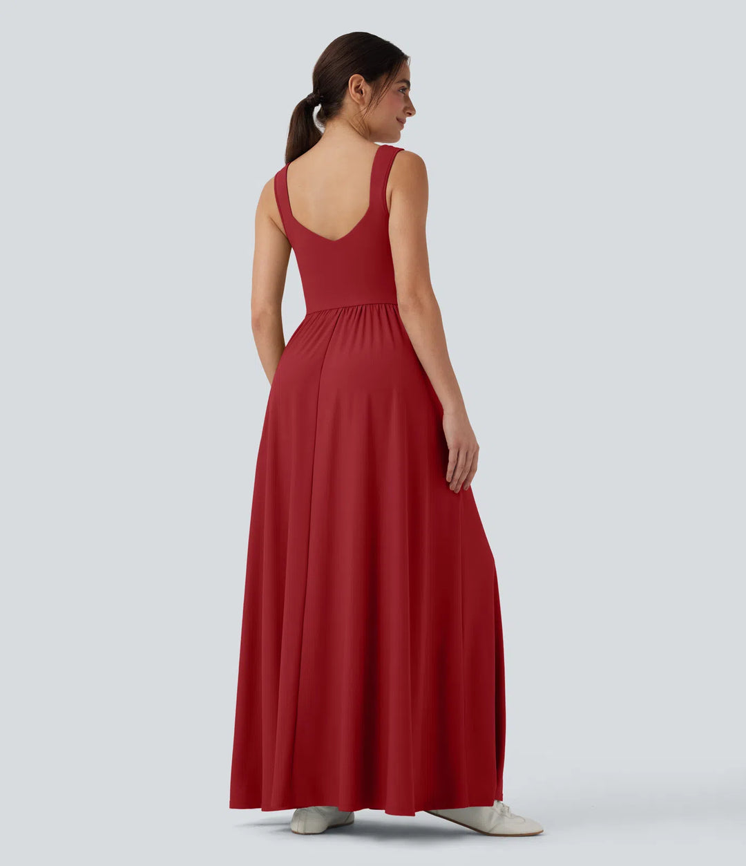 Robe maxi casual fluide dos nu, avec brassière intégrée et poches