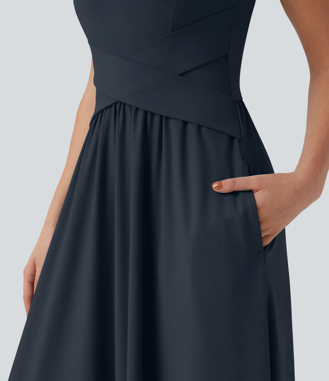Robe maxi casual fluide dos nu, avec brassière intégrée et poches