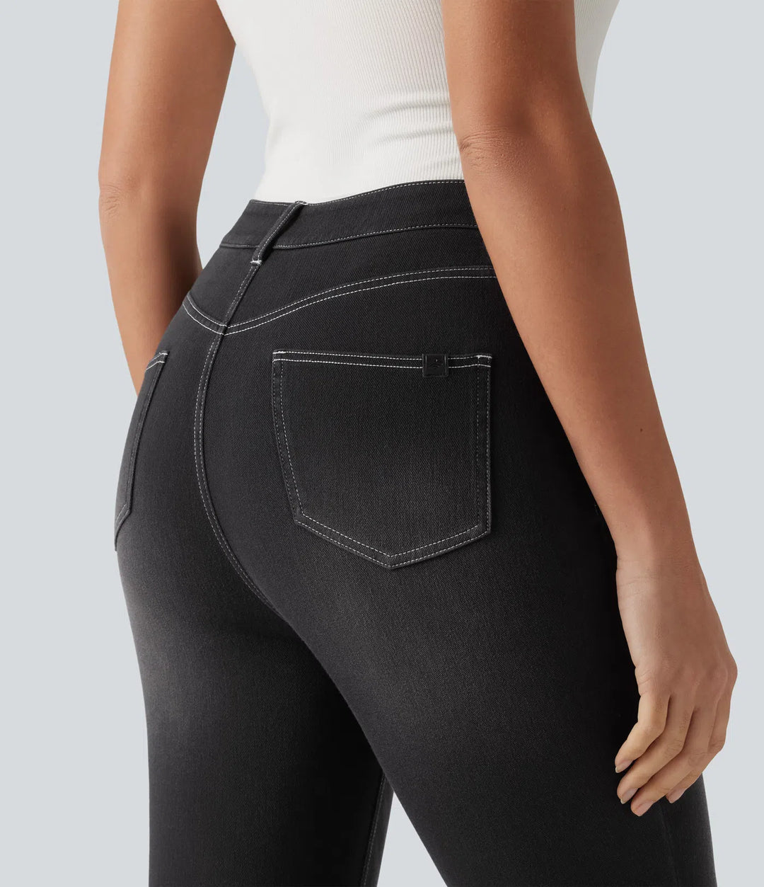 Jean slim casual capri taille haute avec fentes et poches