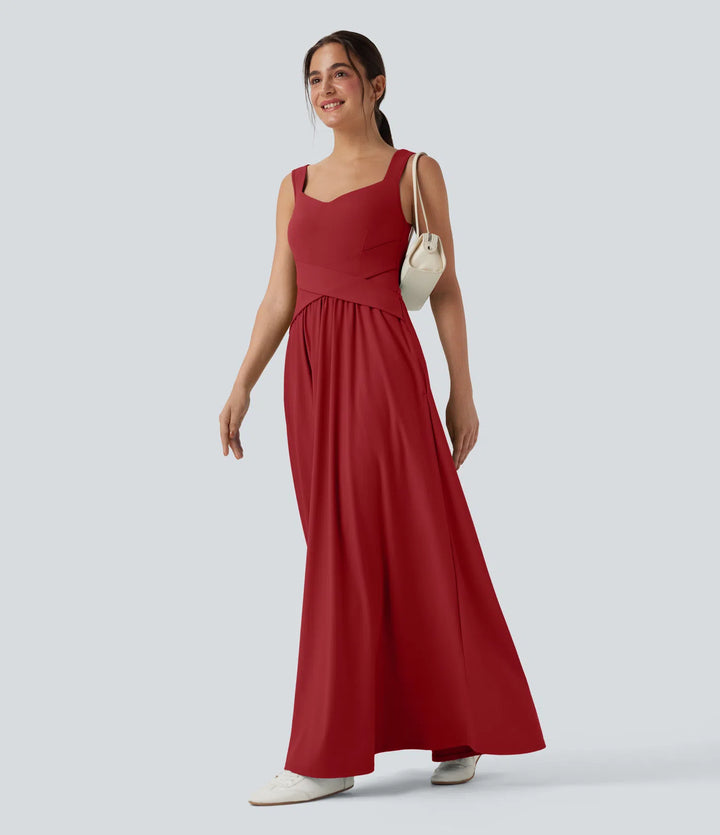 Robe maxi casual fluide dos nu, avec brassière intégrée et poches