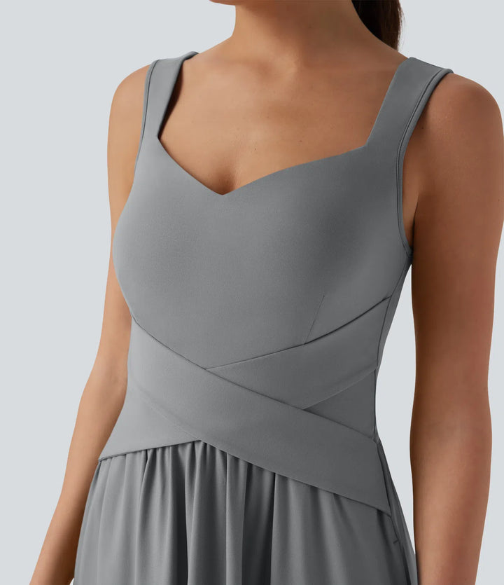 Robe maxi casual fluide dos nu, avec brassière intégrée et poches