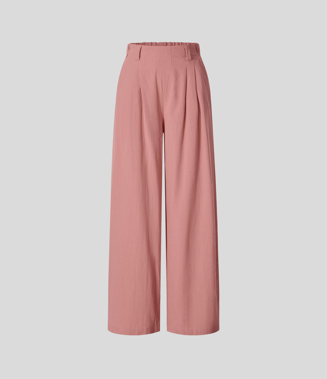 Pantalon Fluide Large Taille Haute Poches Latérales Palazzo Solide Casual Linen-Feel