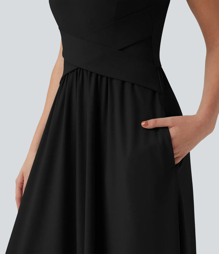 Robe maxi casual fluide dos nu, avec brassière intégrée et poches
