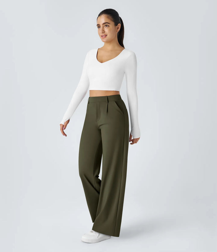 Pantalon tailleur Jean & Marie DayStretch coupe droite taille haute avec poches
