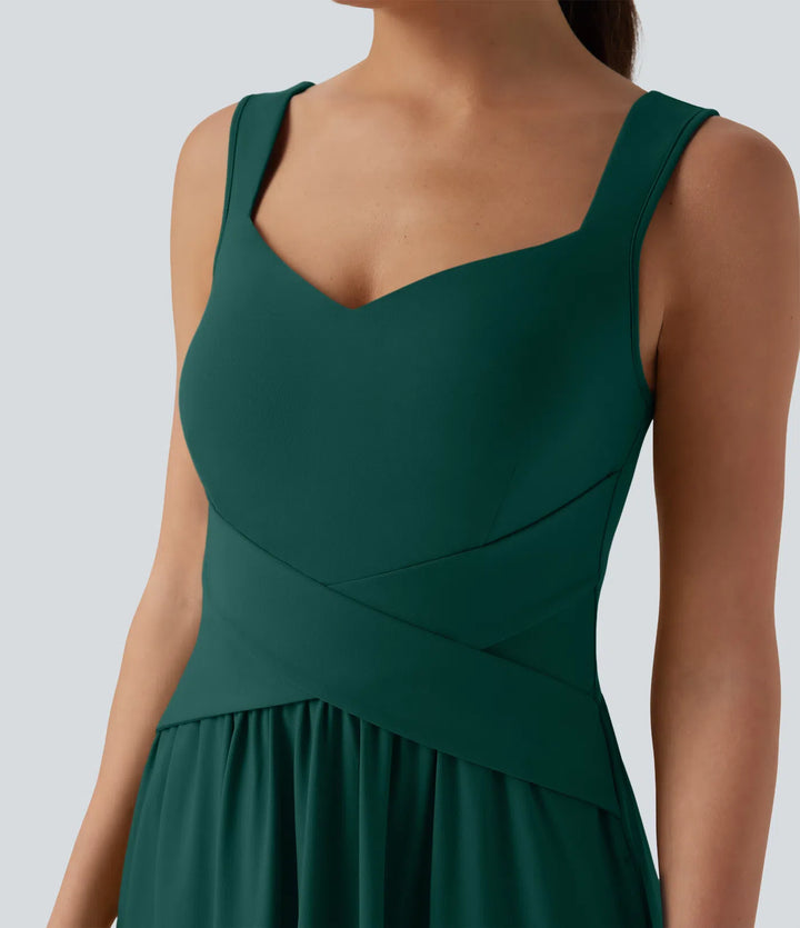 Robe maxi casual fluide dos nu, avec brassière intégrée et poches