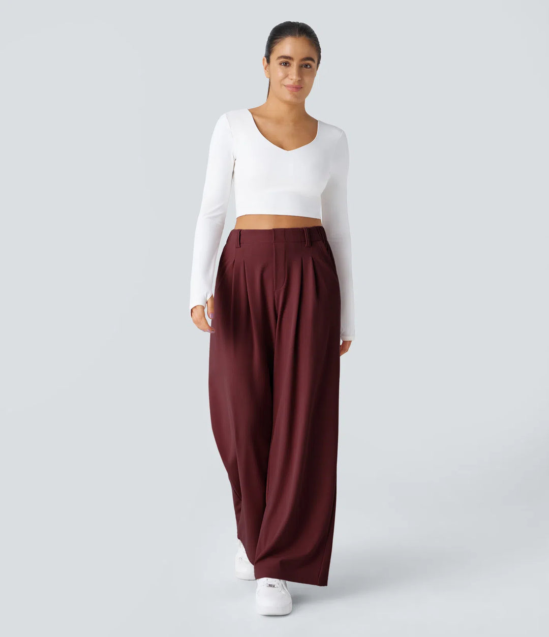 Pantalon Tailleur Large Fluide Gaufré Taille Haute Poches Latérales