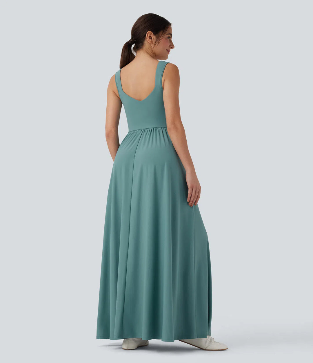 Robe maxi casual fluide dos nu, avec brassière intégrée et poches