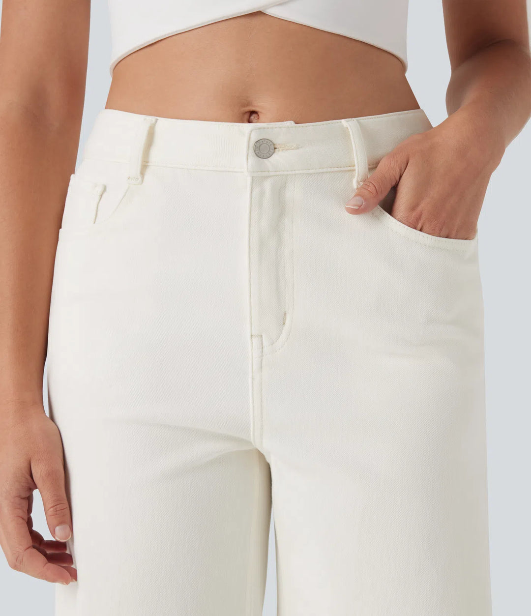Bermuda décontracté en jean extensible délavé Halara Flex™ taille haute avec revers et multiples poches