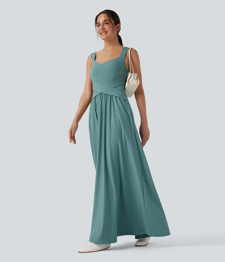 Robe maxi casual fluide dos nu, avec brassière intégrée et poches