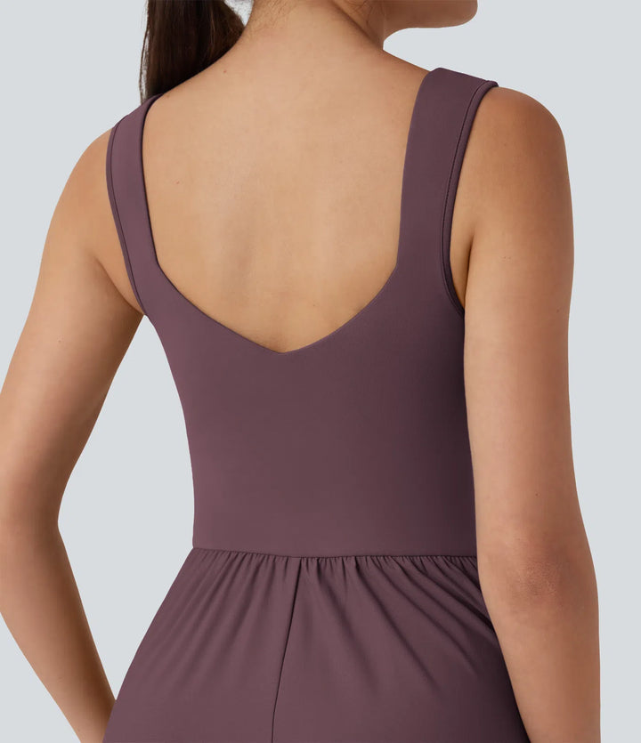 Robe maxi casual fluide dos nu, avec brassière intégrée et poches