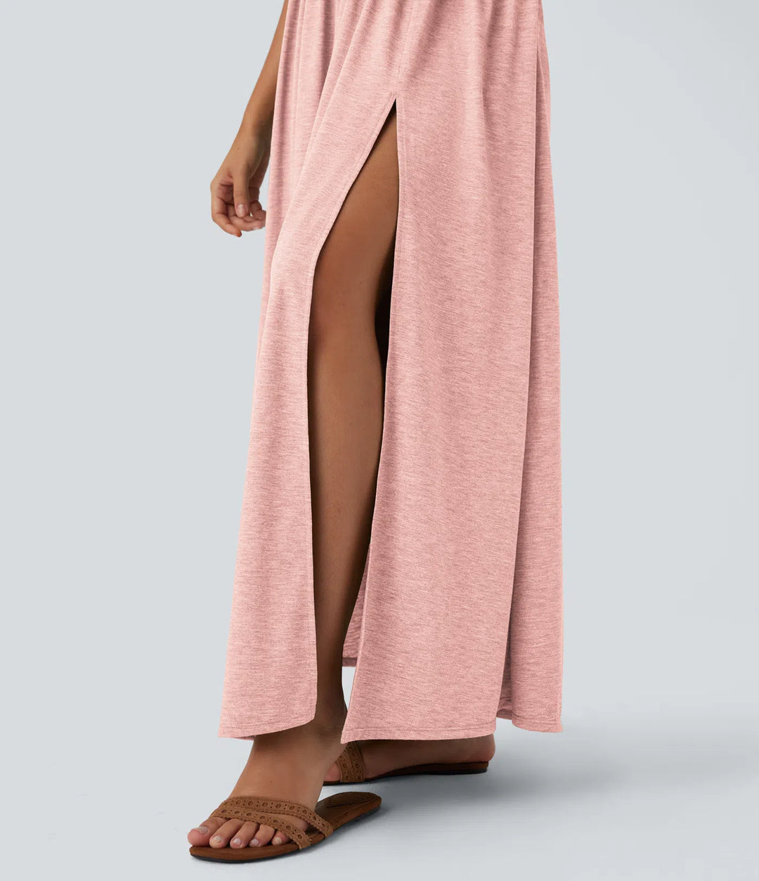 Robe longue fluide fendue avec poches latérales, dos nu et effet torsadé