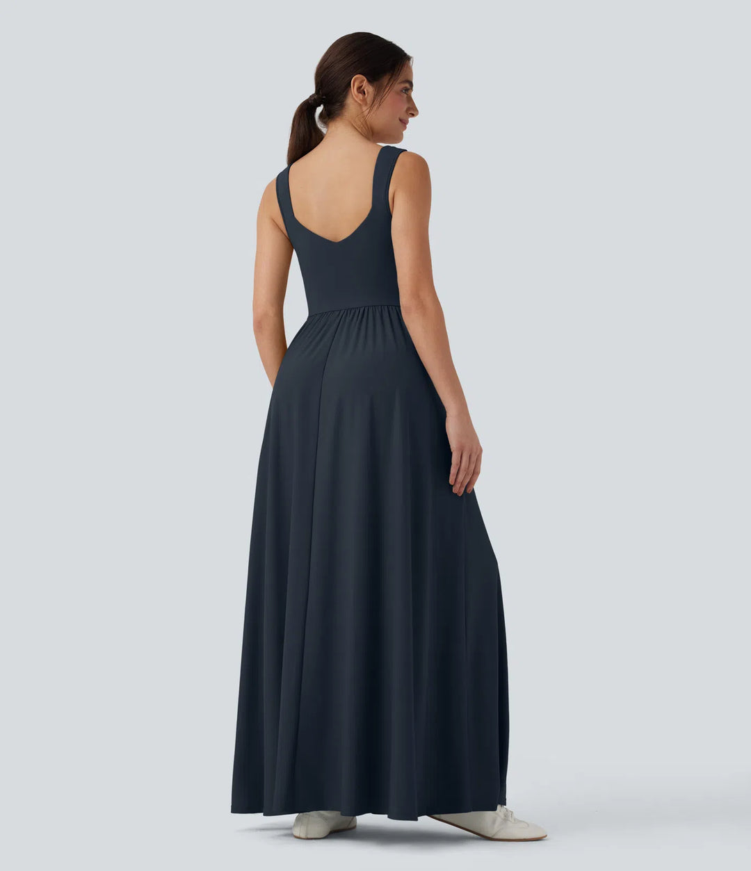 Robe maxi casual fluide dos nu, avec brassière intégrée et poches