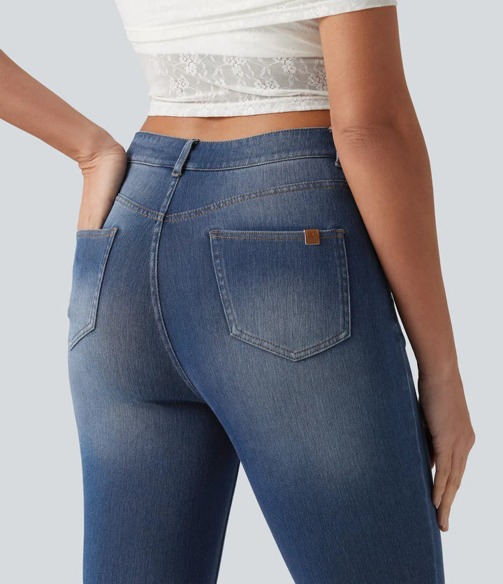 Jean slim casual capri taille haute avec fentes et poches