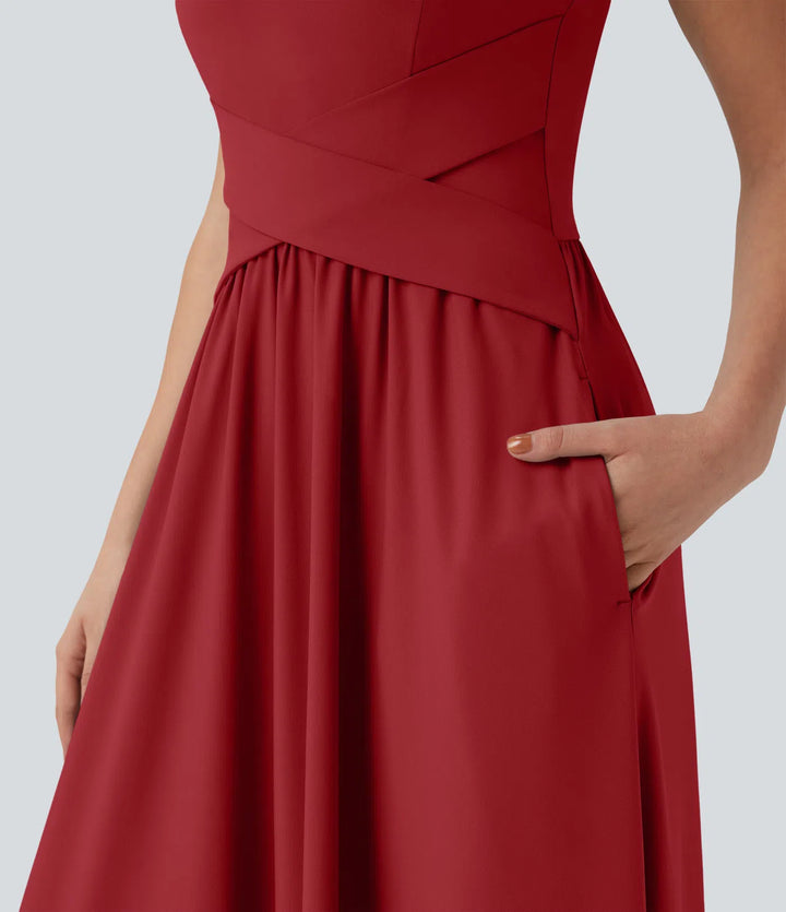 Robe maxi casual fluide dos nu, avec brassière intégrée et poches