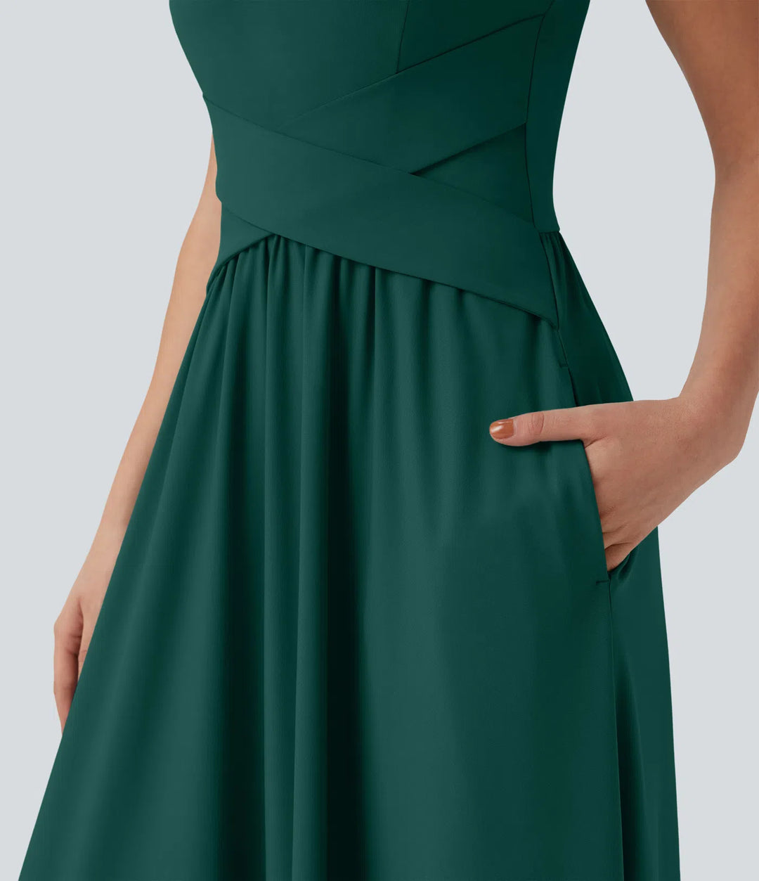 Robe maxi casual fluide dos nu, avec brassière intégrée et poches