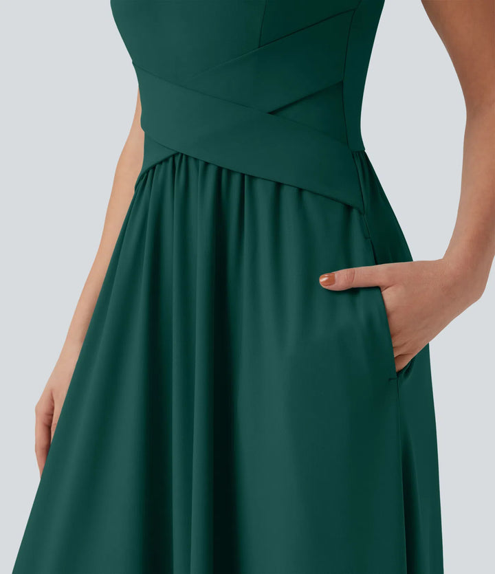 Robe maxi casual fluide dos nu, avec brassière intégrée et poches