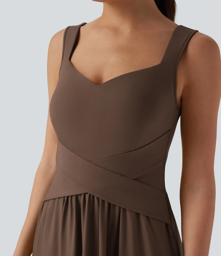 Robe maxi casual fluide dos nu, avec brassière intégrée et poches