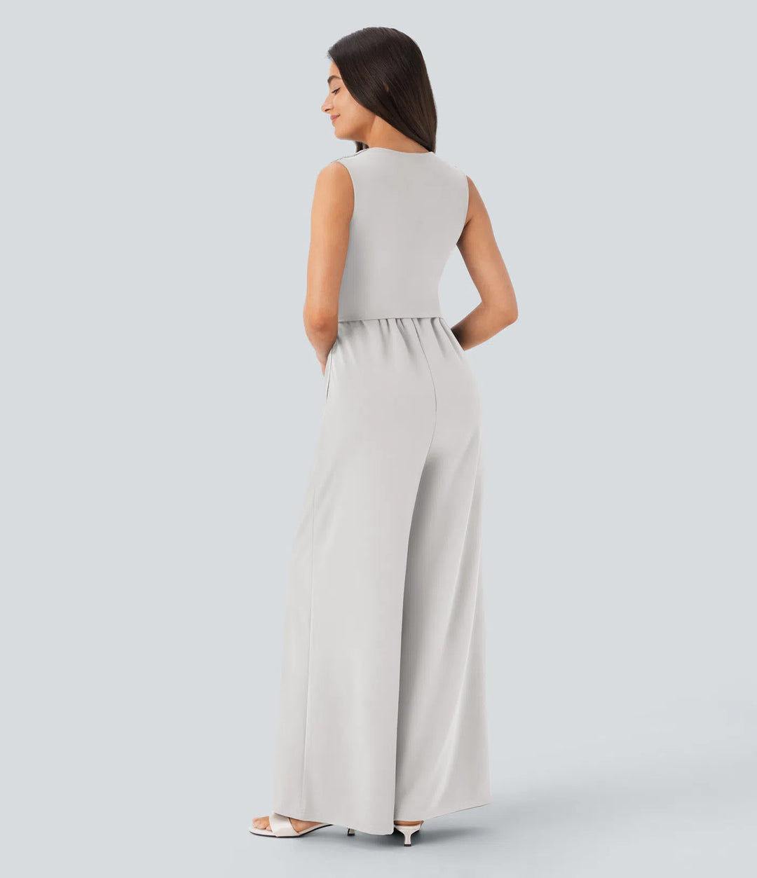 Combinaison froncée col V sans manches avec poches