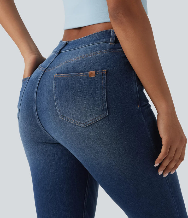 Jean slim casual capri taille haute avec fentes et poches