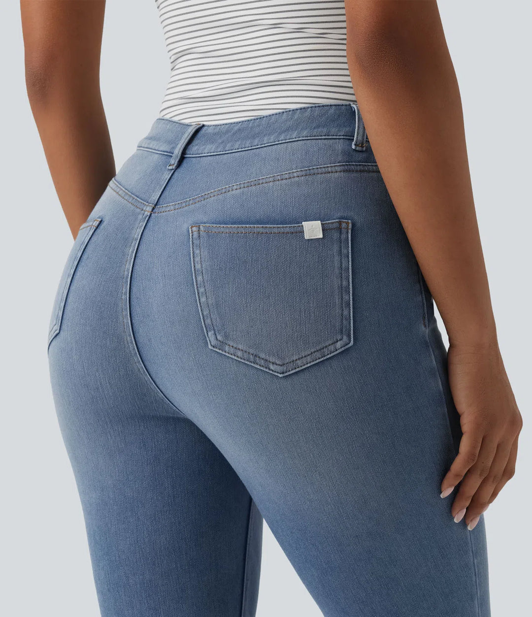 Jean slim casual capri taille haute avec fentes et poches