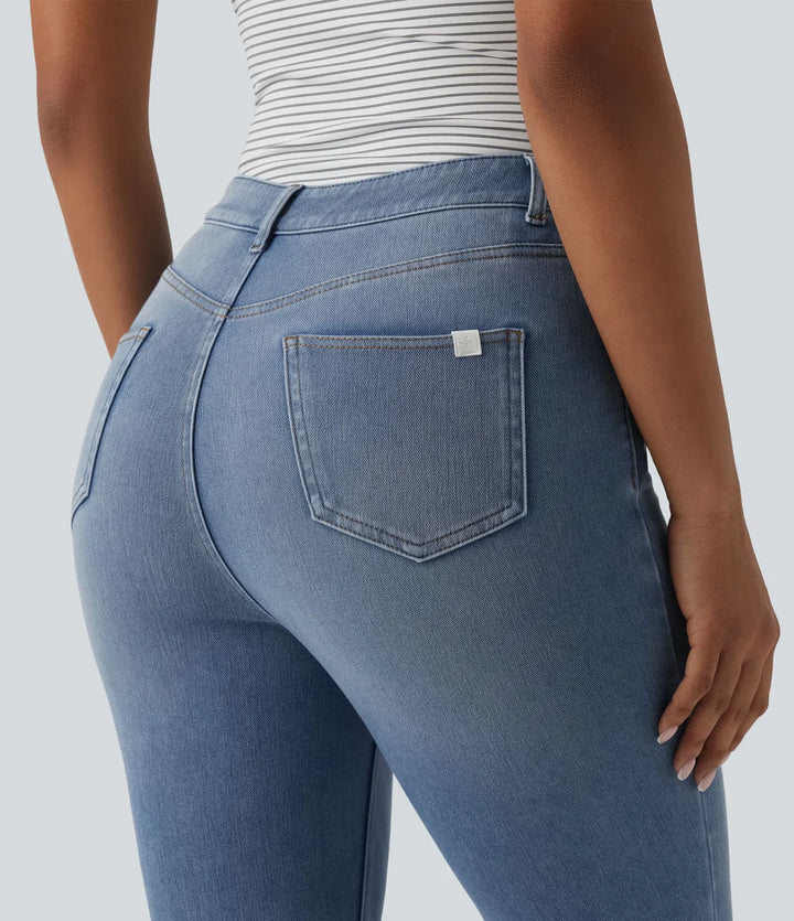Jean slim casual capri taille haute avec fentes et poches