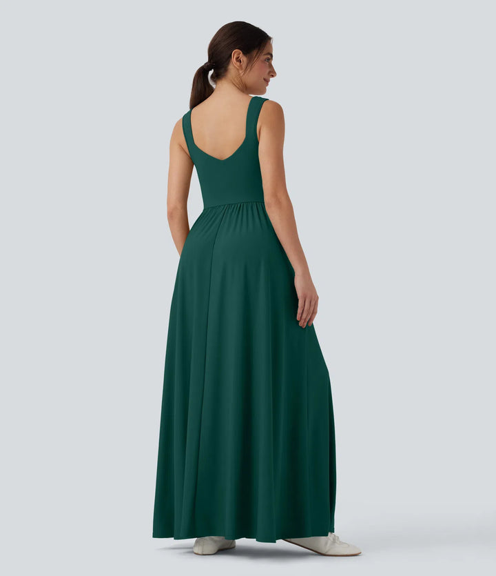 Robe maxi casual fluide dos nu, avec brassière intégrée et poches