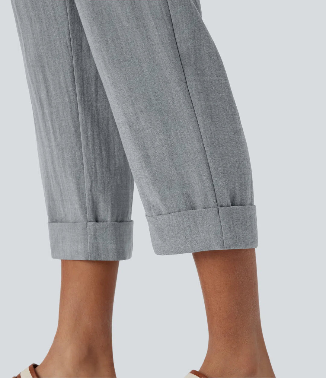 Pantalon capri effet lin taille haute avec poches zippées