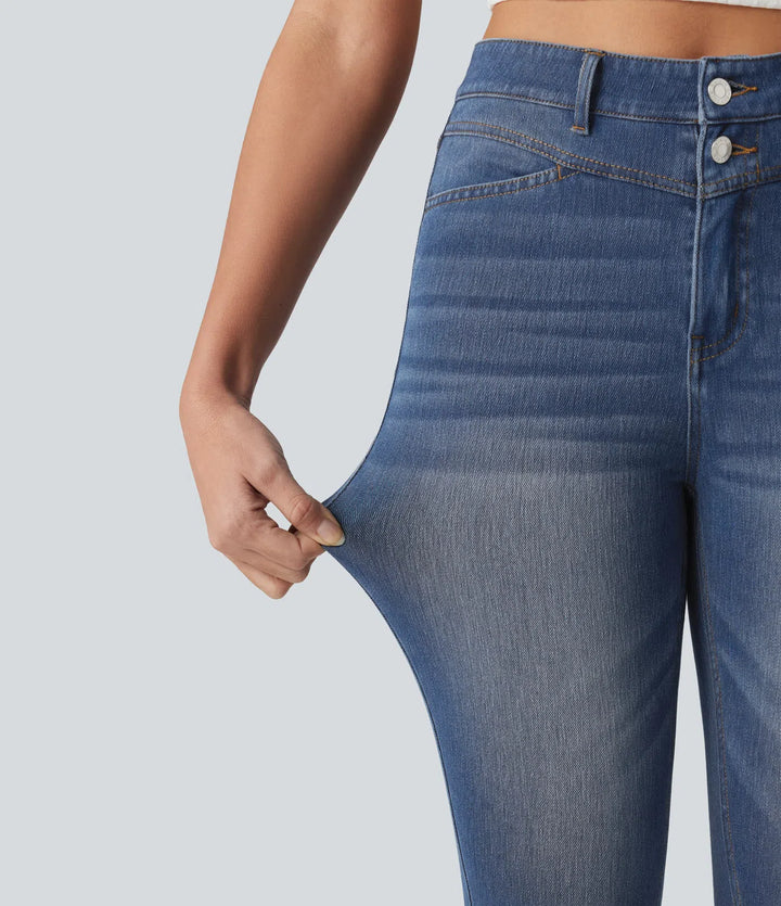 Jean slim casual capri taille haute avec fentes et poches