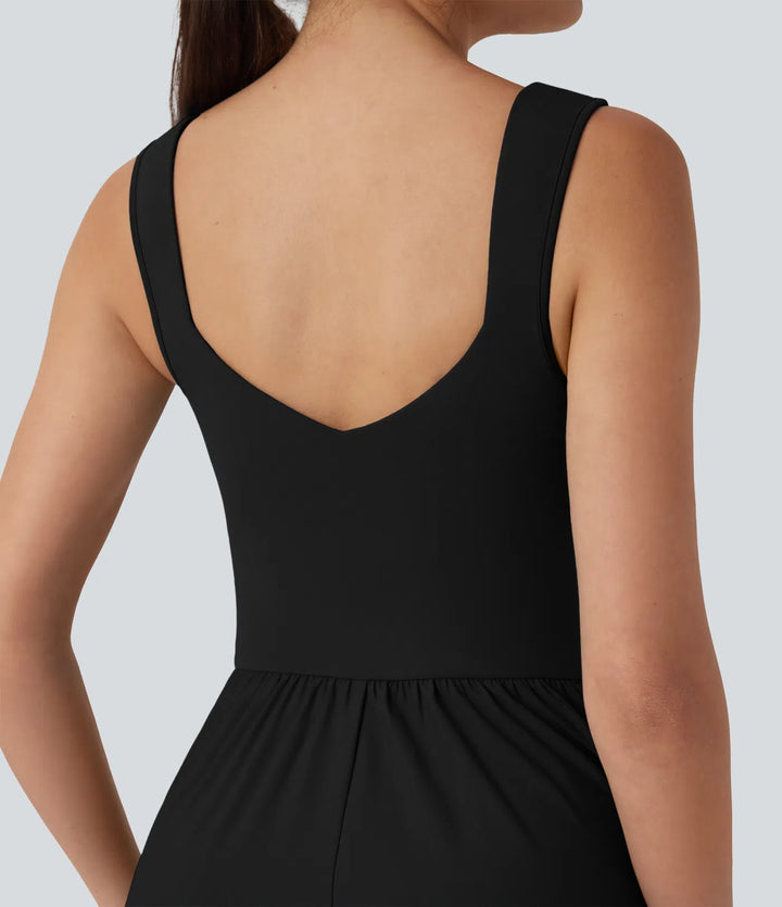Robe maxi casual fluide dos nu, avec brassière intégrée et poches