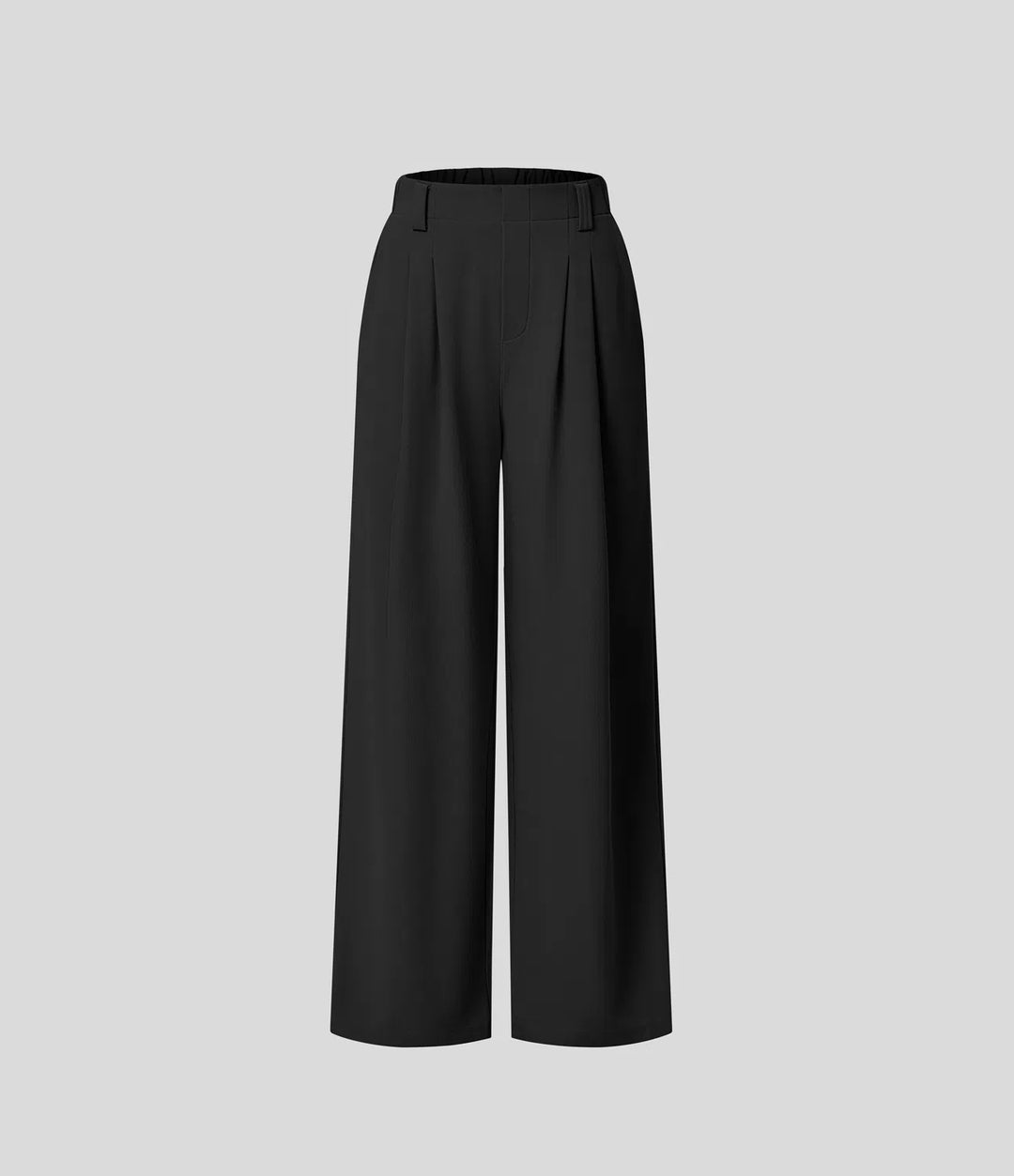 Pantalon fluide à taille haute et jambes larges, en tissu gaufré, avec poches latérales
