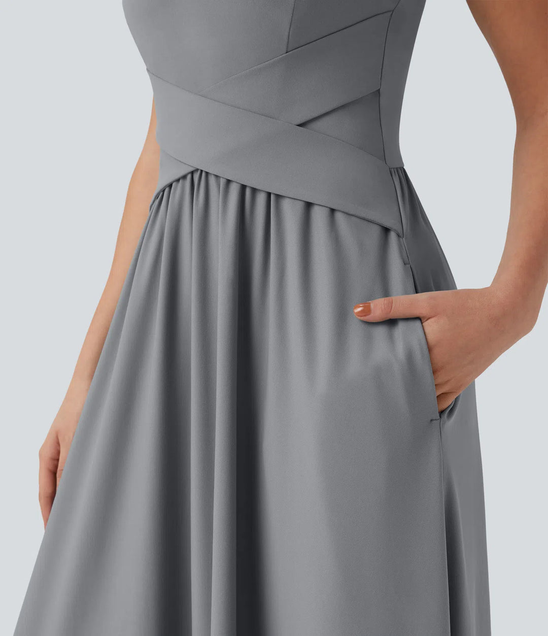 Robe maxi casual fluide dos nu, avec brassière intégrée et poches