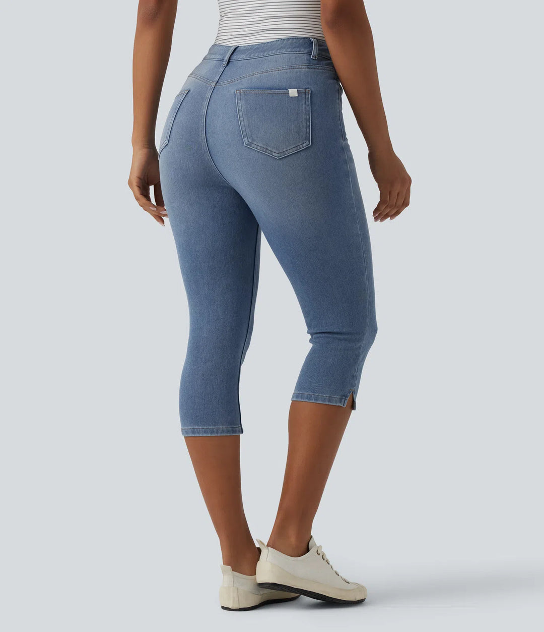 Jean slim casual capri taille haute avec fentes et poches