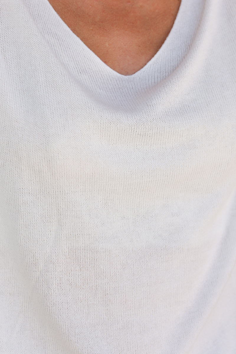Top blanc cassé jersey manches chauve souris