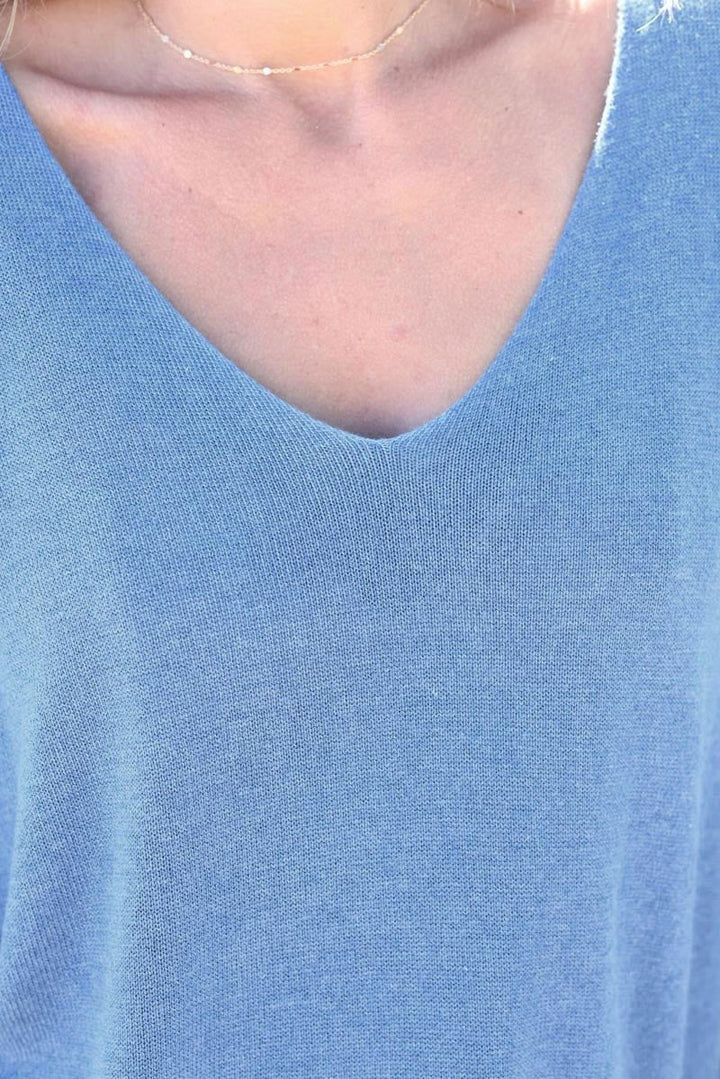 Top bleu jean jersey manches chauve souris