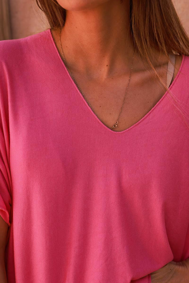 Top fuchsia fluide confort et stretch col v