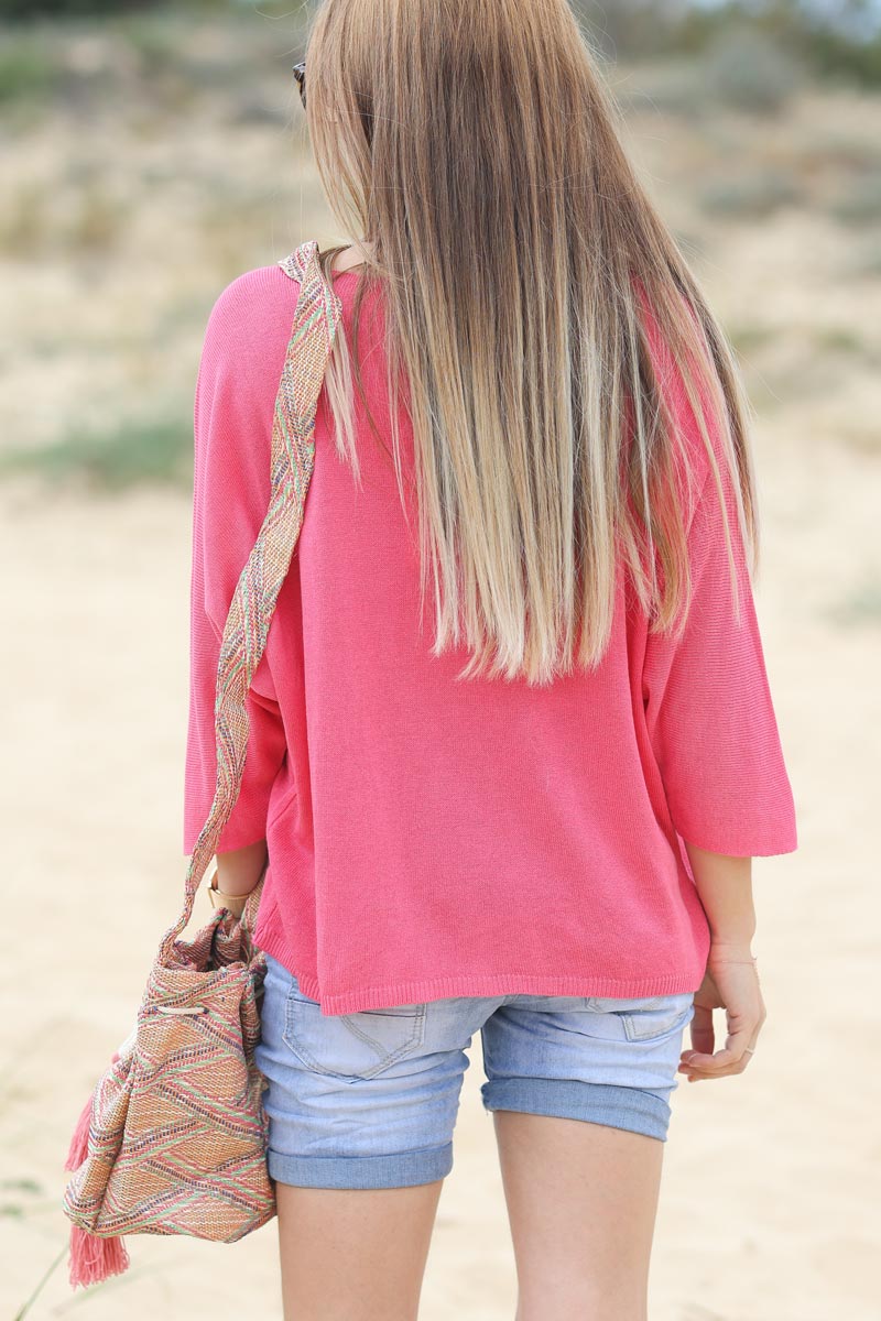 Top fushia jersey manches chauve souris