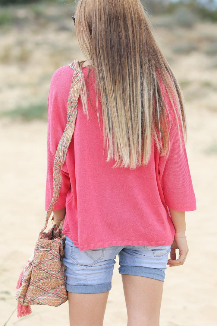 Top fushia jersey manches chauve souris