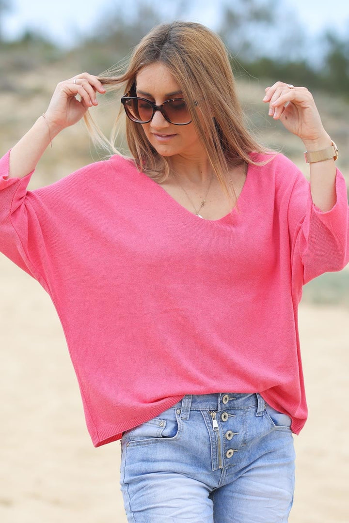 Top fushia jersey manches chauve souris