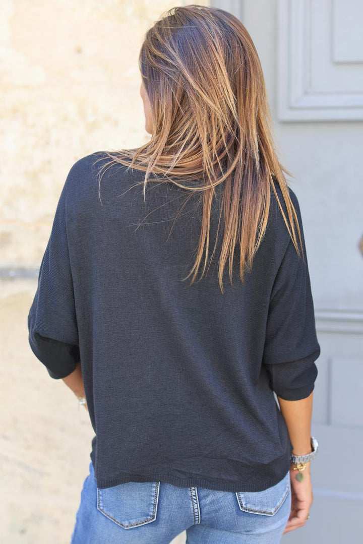 Top noir jersey manches chauve souris