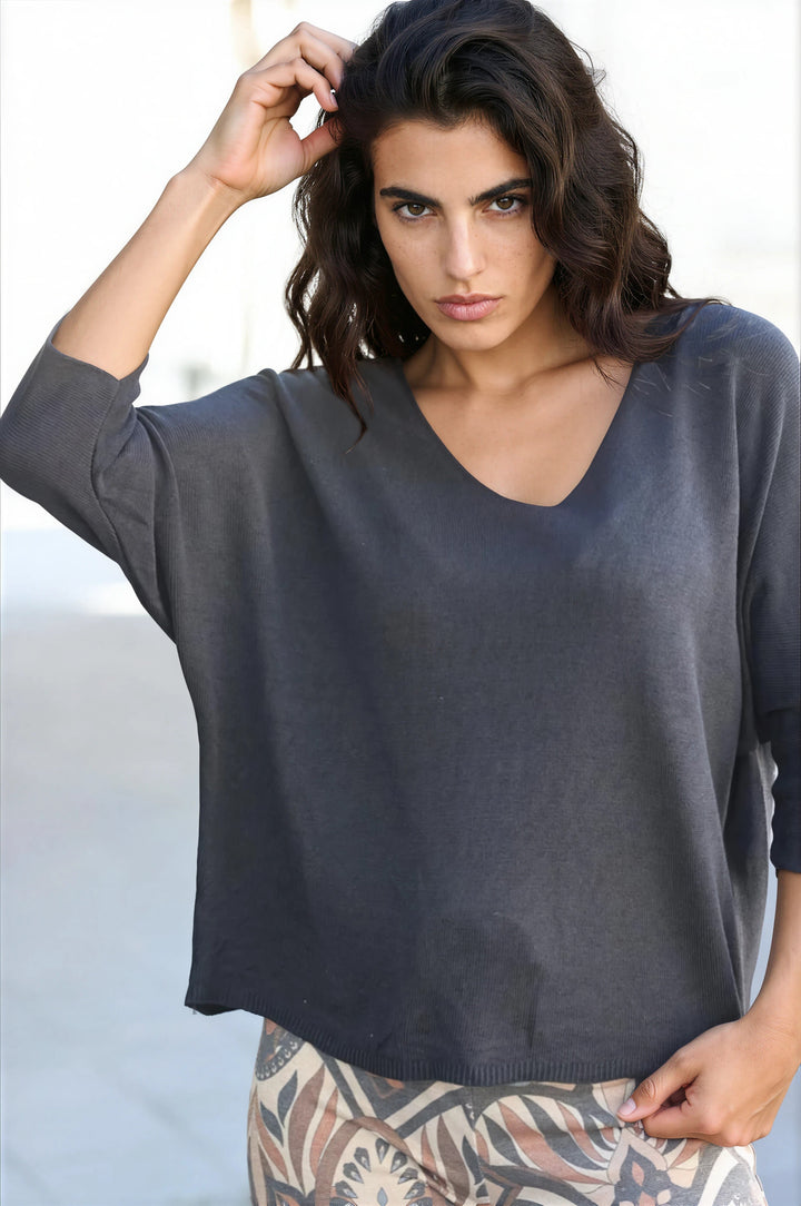 Top noir jersey manches chauve souris