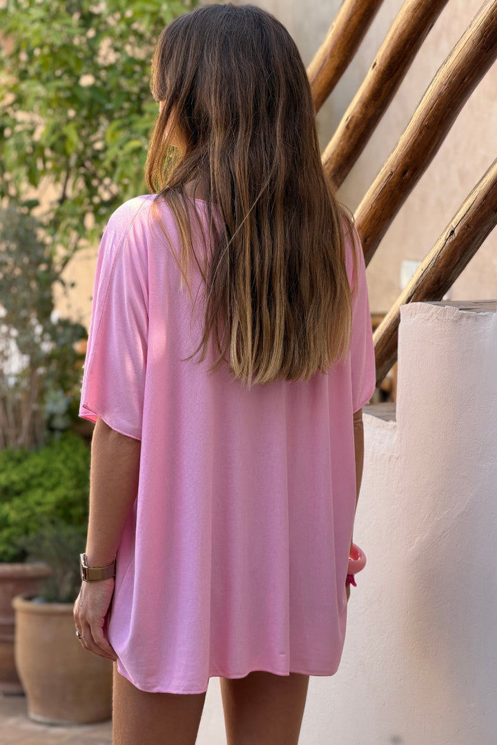 Top rose fluide confort et stretch col v