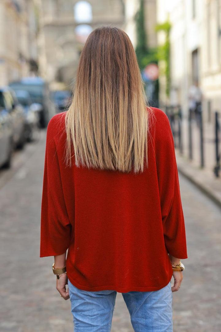 Top rouge bordeaux jersey manches chauve souris